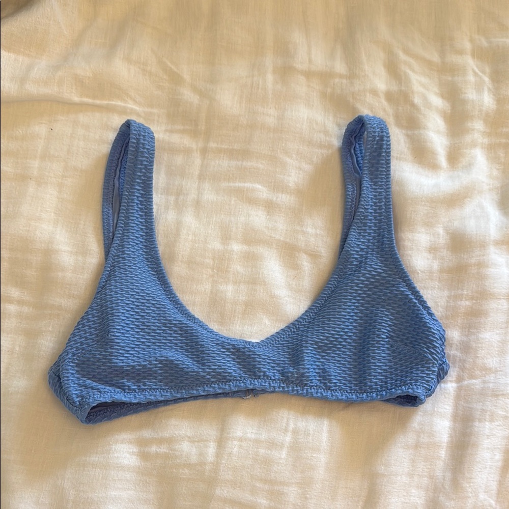 Aerie Textured Scoop Blue Bikini Top